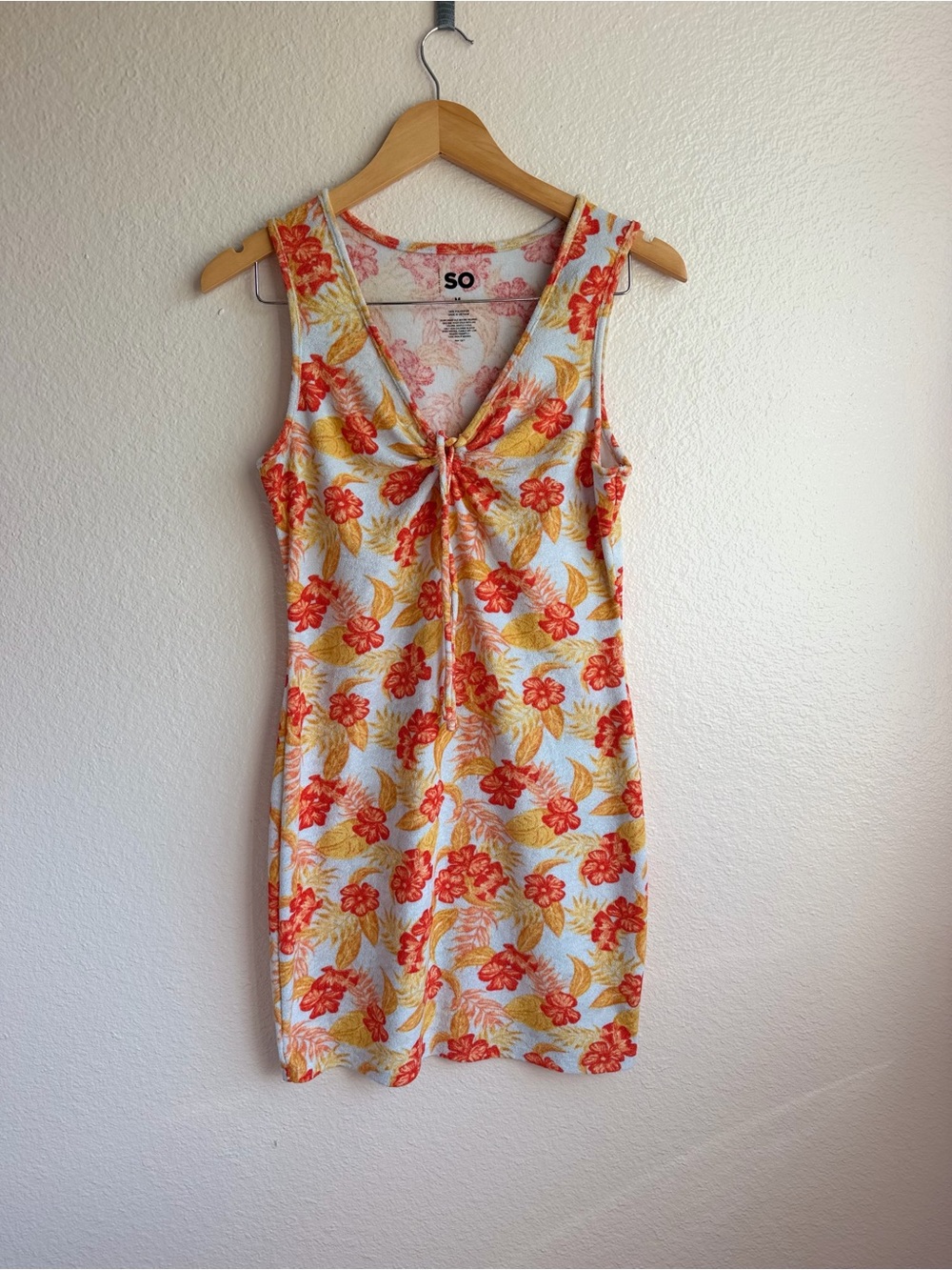 SO Brand Tropical Hibiscus Floral V-Neck Mini Dress or Swim Cover-Up